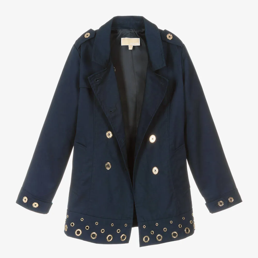 Girls Blue Cotton Trench Coat