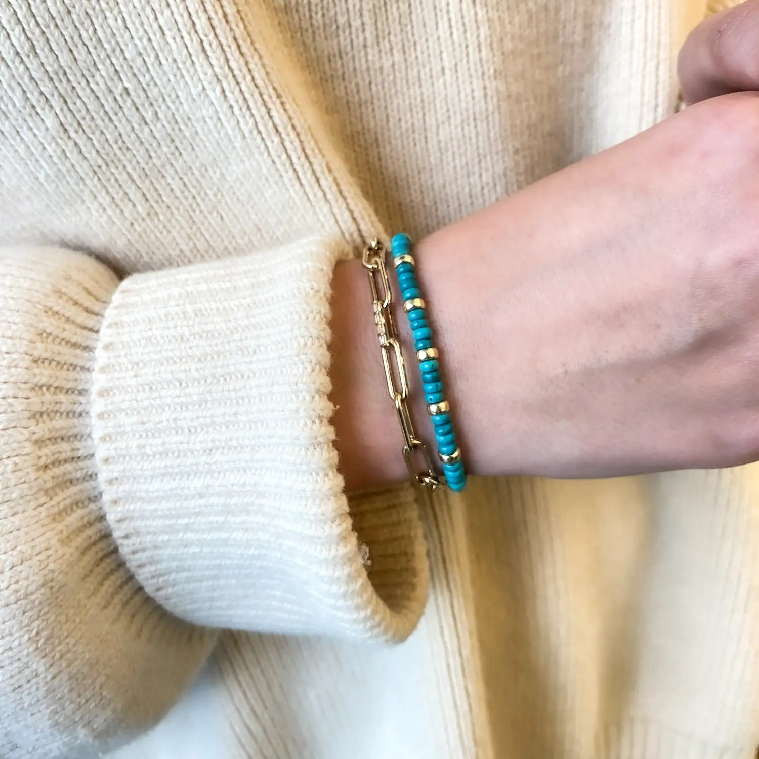 Gold & Turquoise Rondelle Bead Bracelet