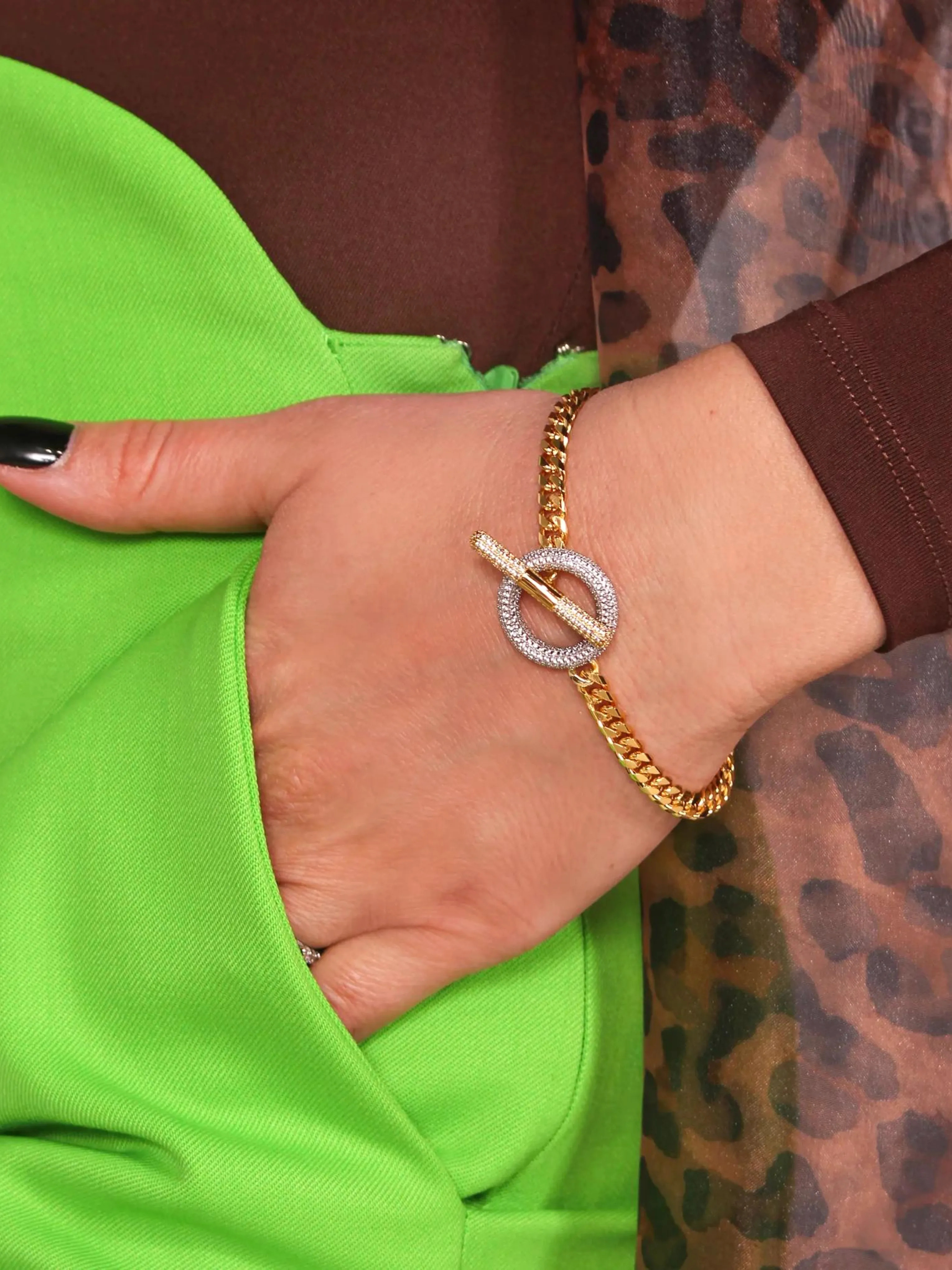 Gold Pave Toggle Bracelet