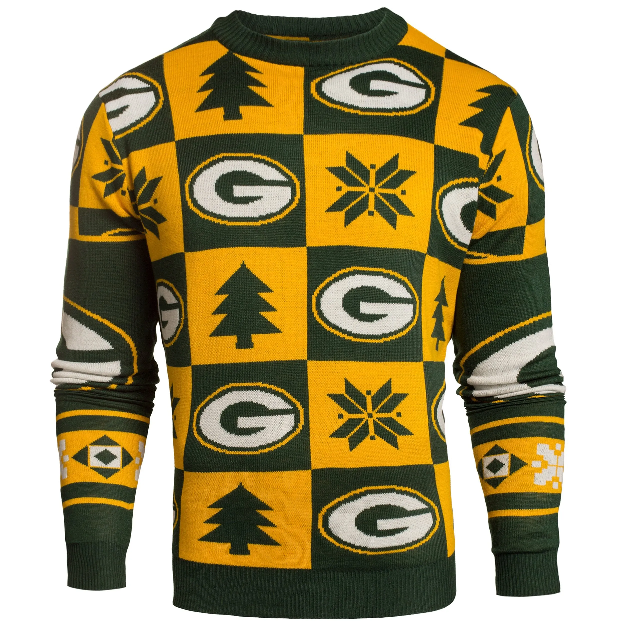 Green Bay Packers Forever Collectibles Yellow & Green Knit Patches Ugly Sweater