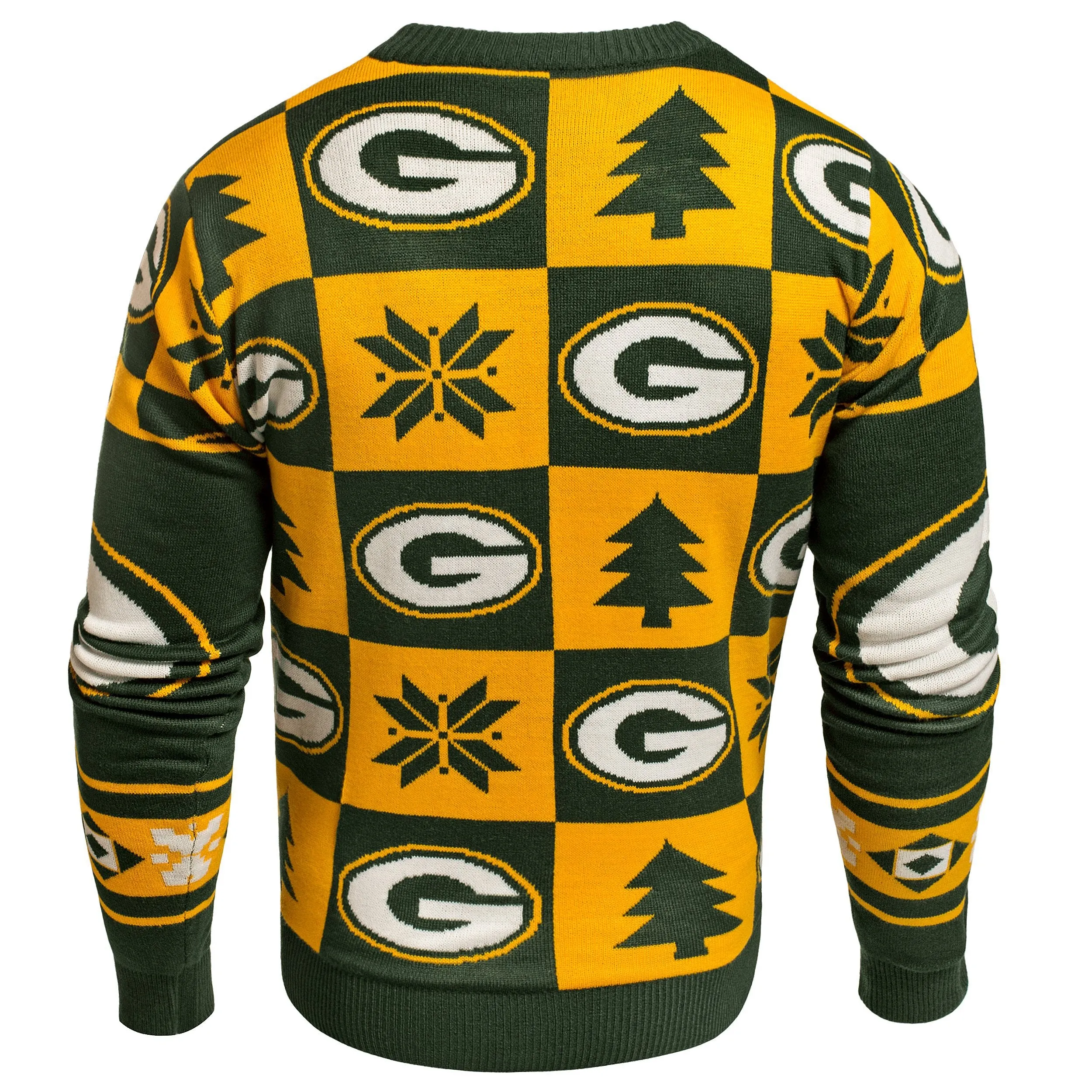 Green Bay Packers Forever Collectibles Yellow & Green Knit Patches Ugly Sweater