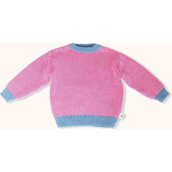 Happymess Merino Round Neck Straight Cut Sweater, Pink Sky