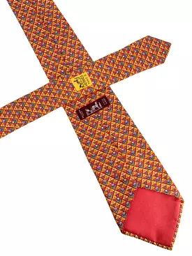 HERMES Geometric Flower Print Silk Classic Men's Neck Tie