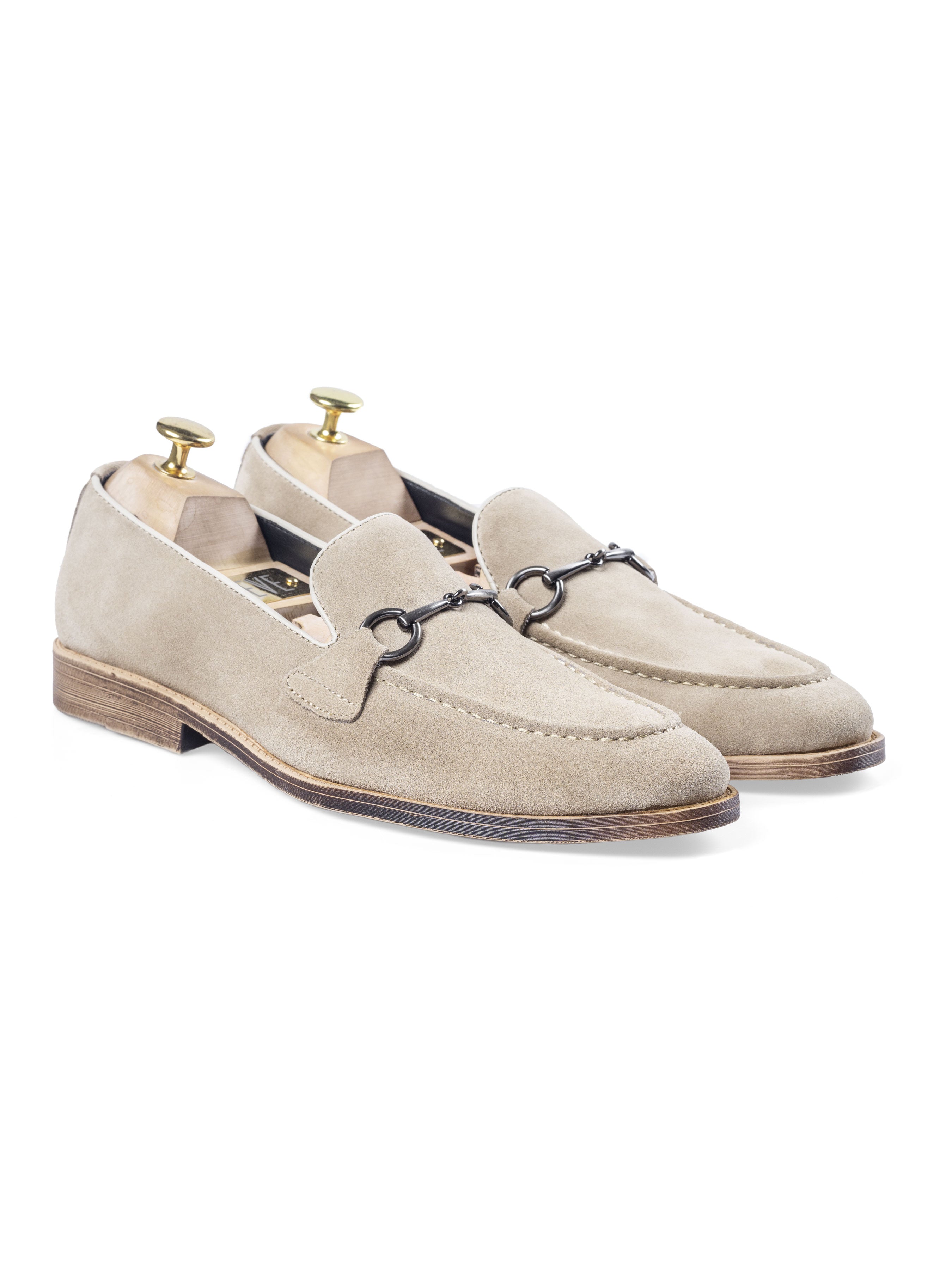 Horsebit Buckle Loafer - Beige Suede Leather (Flexi-Sole)