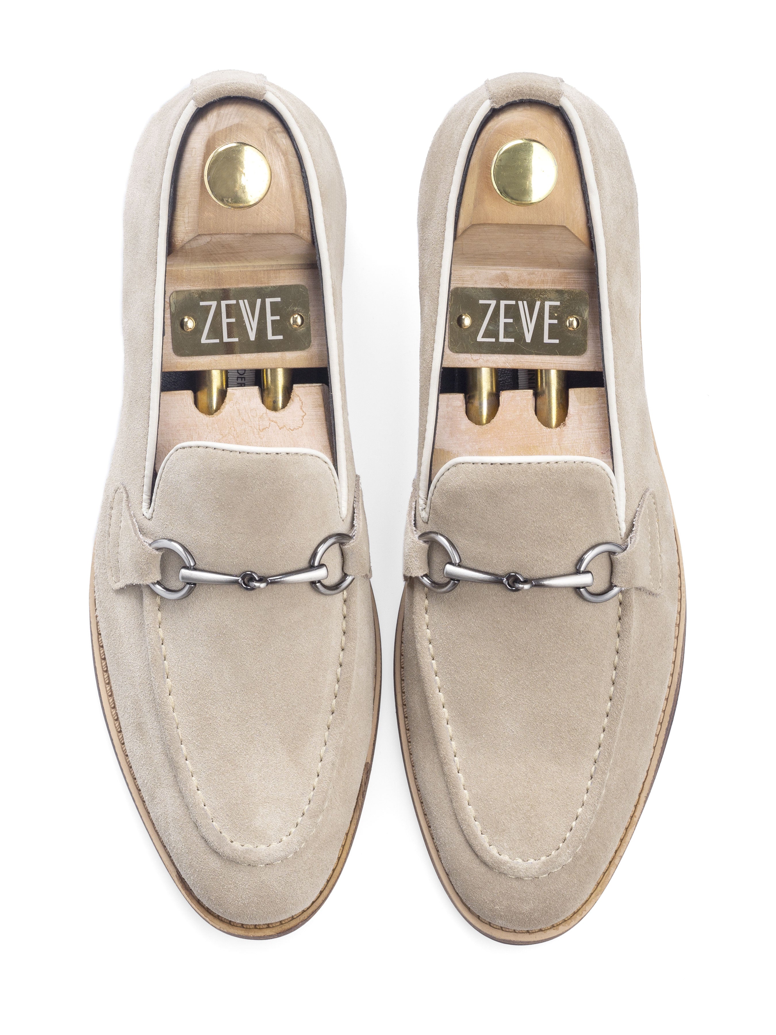 Horsebit Buckle Loafer - Beige Suede Leather (Flexi-Sole)