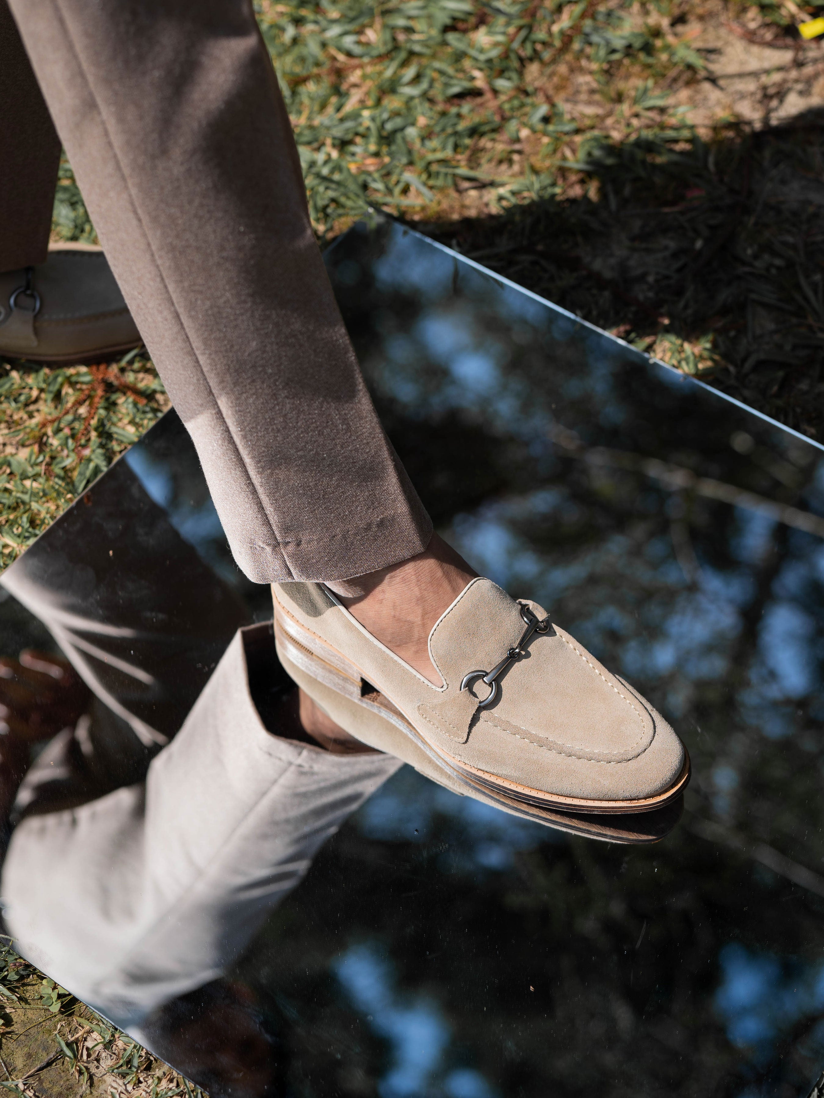 Horsebit Buckle Loafer - Beige Suede Leather (Flexi-Sole)