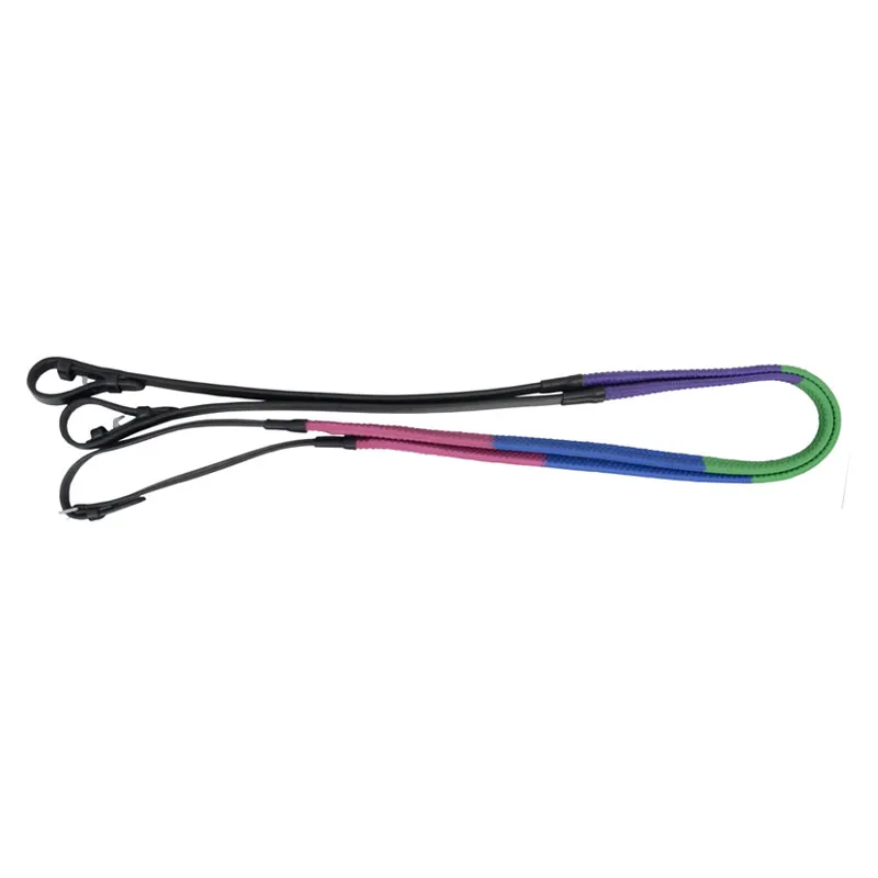 Hy Equestrian Rubber Covered Training Reins in Bright Multi Coloured