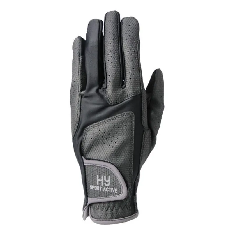 Hy Equestrian Sport Active Riding Gloves in Black/Grey - WEB EXCLUSIVE