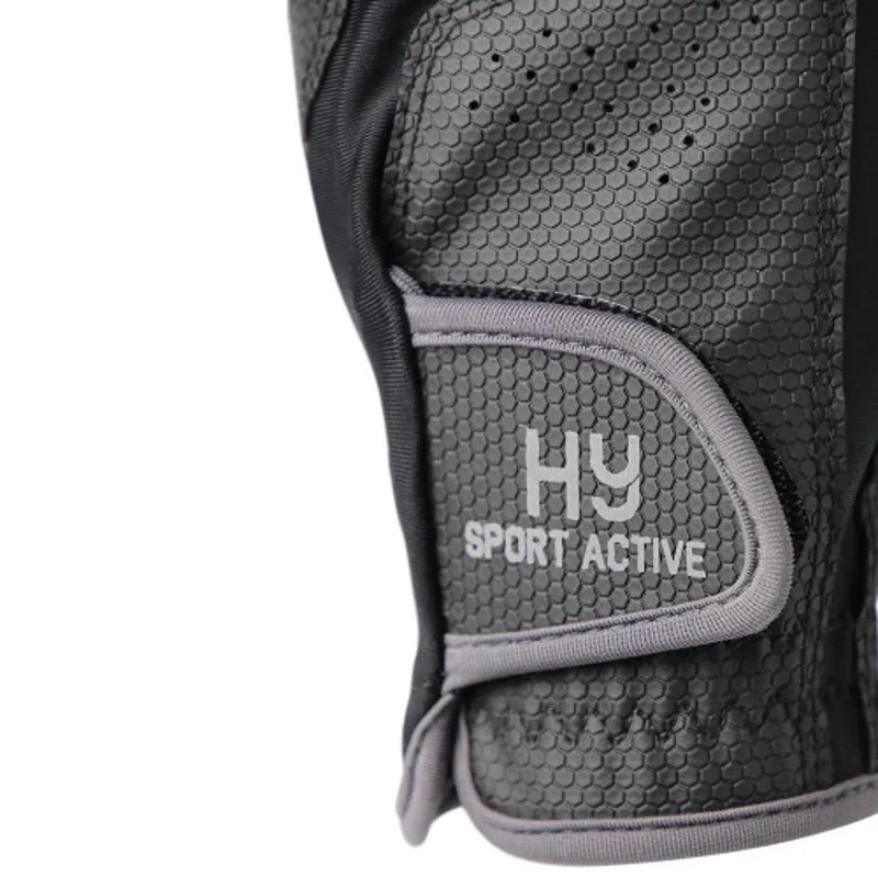 Hy Equestrian Sport Active Riding Gloves in Black/Grey - WEB EXCLUSIVE