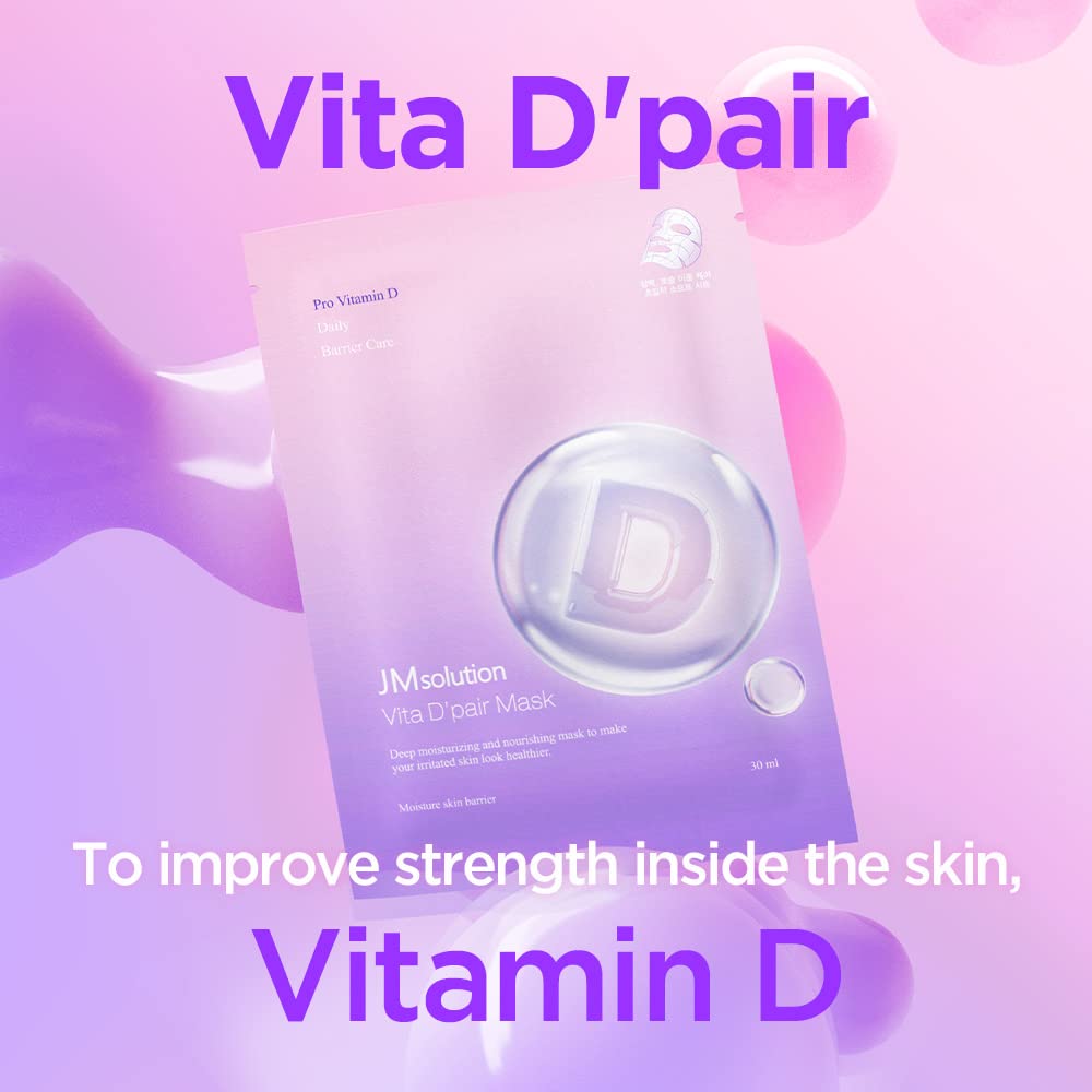 JMsolution Vita D Pair Masks 10 Sheets Korean Facial Skincare Plant extract Collagen defence-Hydrating Deep Moisture Barrier Car