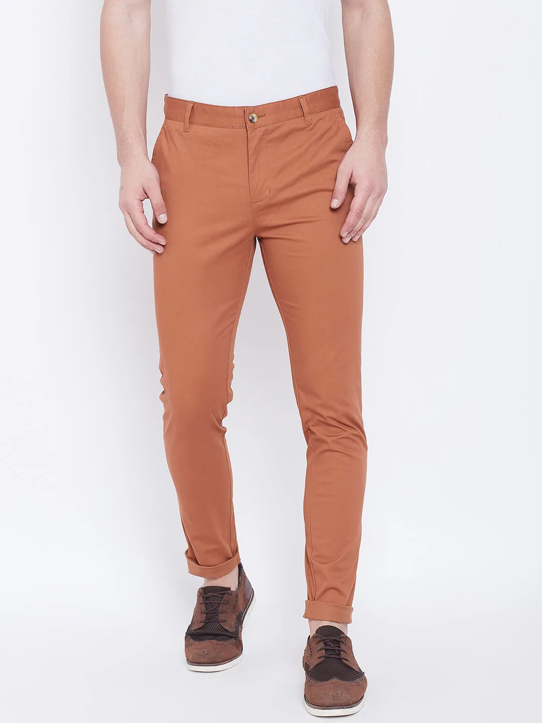 JUMP USA Men Bronze Casual Slim Fit Trousers