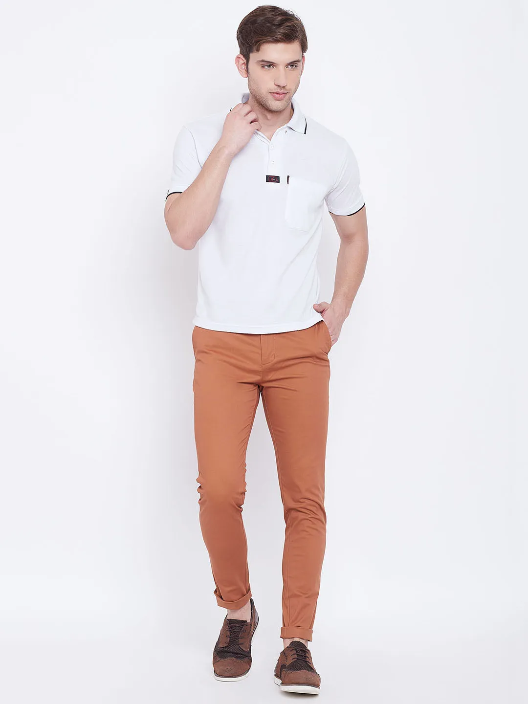 JUMP USA Men Bronze Casual Slim Fit Trousers