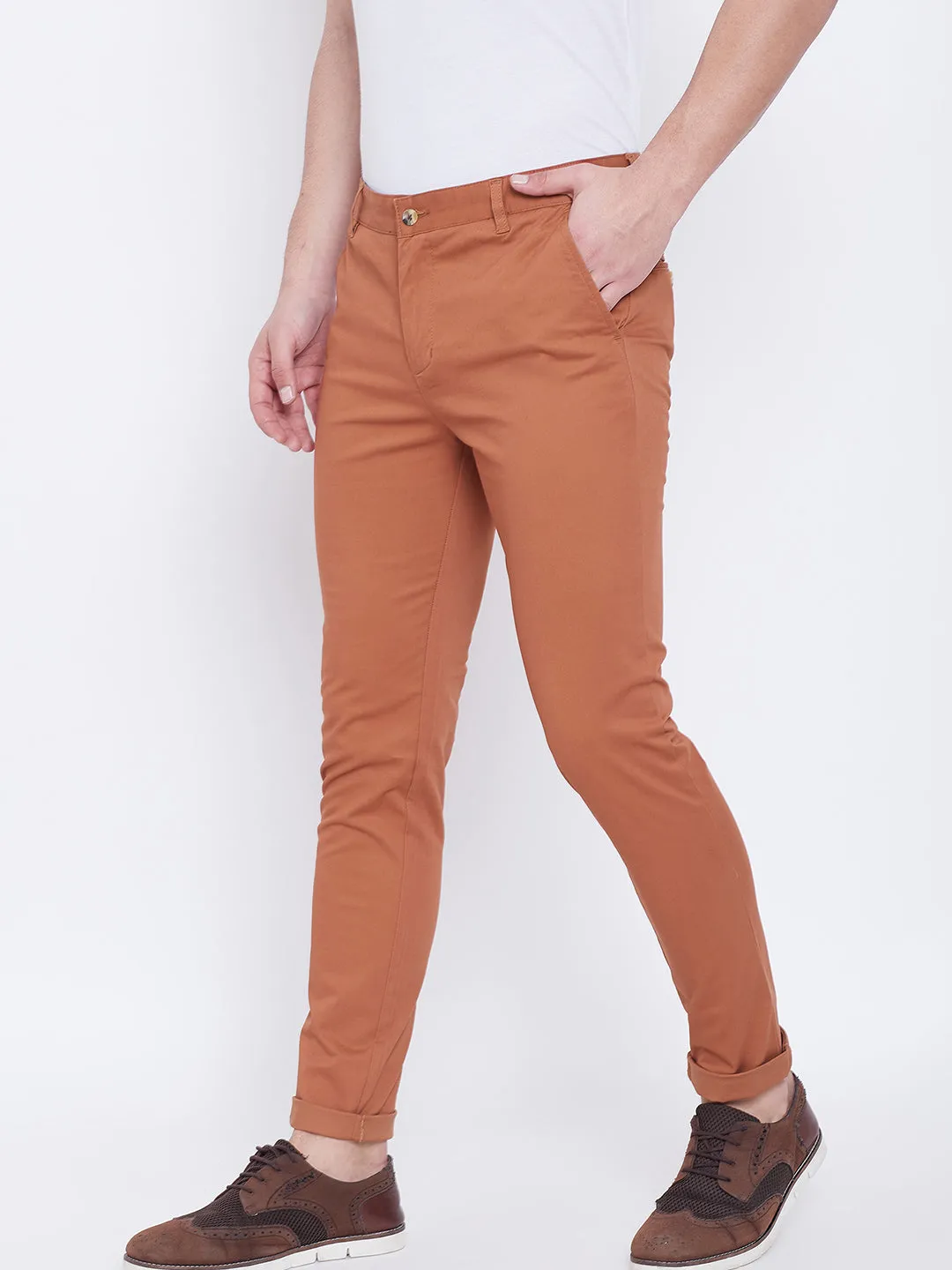 JUMP USA Men Bronze Casual Slim Fit Trousers