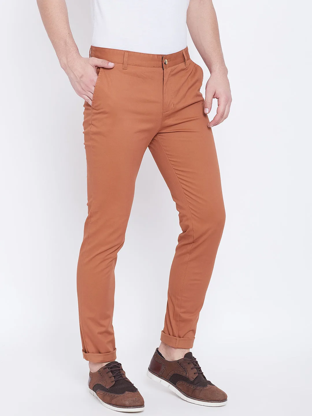 JUMP USA Men Bronze Casual Slim Fit Trousers