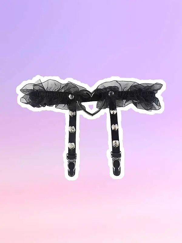 Lolita Frilled Heart Rivets Leg Garter Belt