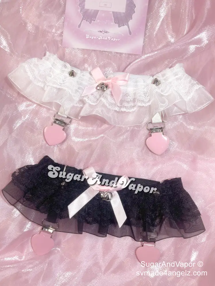 Lottie Lace Pink Bows Leg Garter Belt