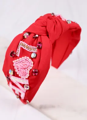 Love Embellished Headband RED