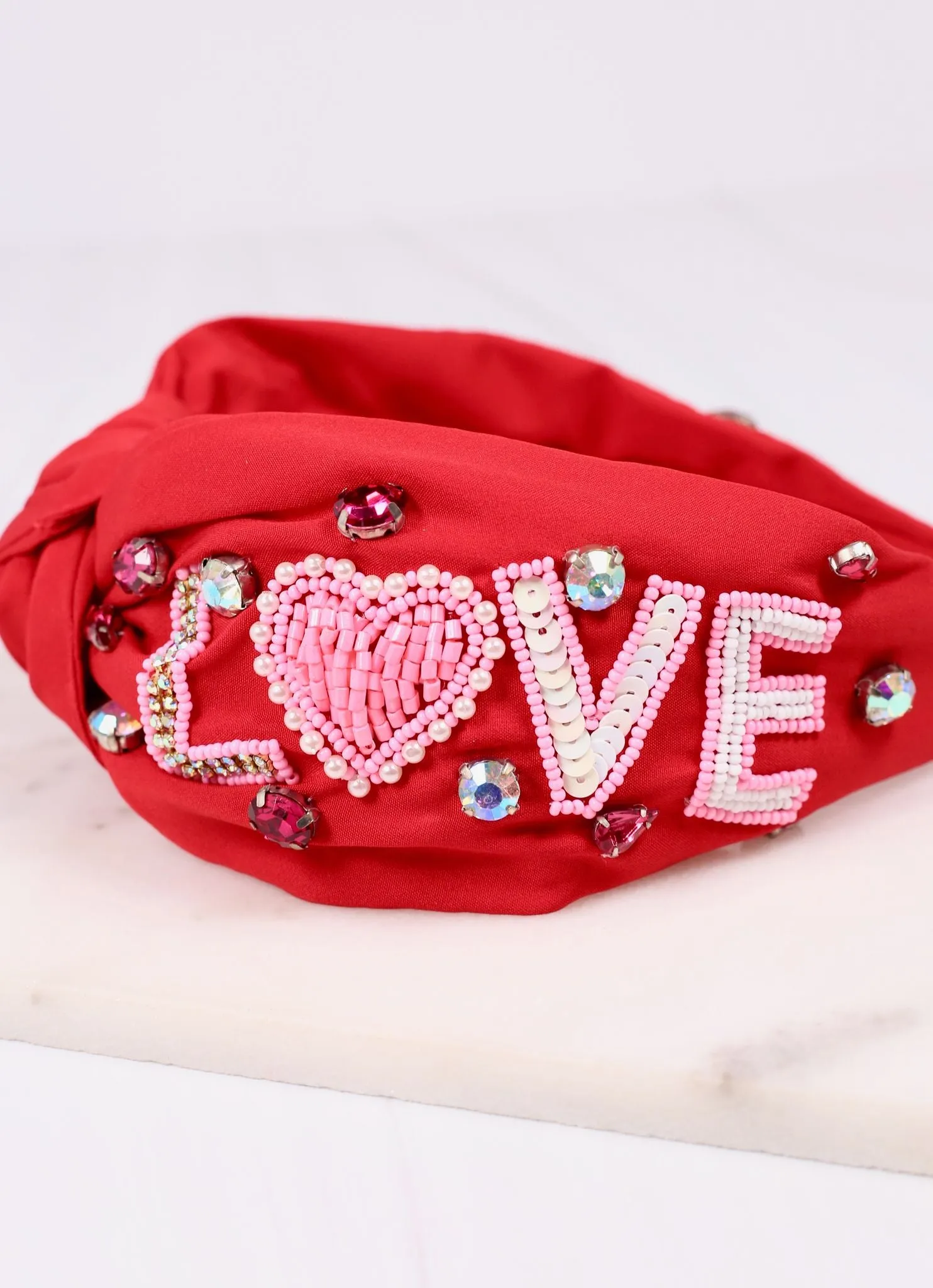 Love Embellished Headband RED