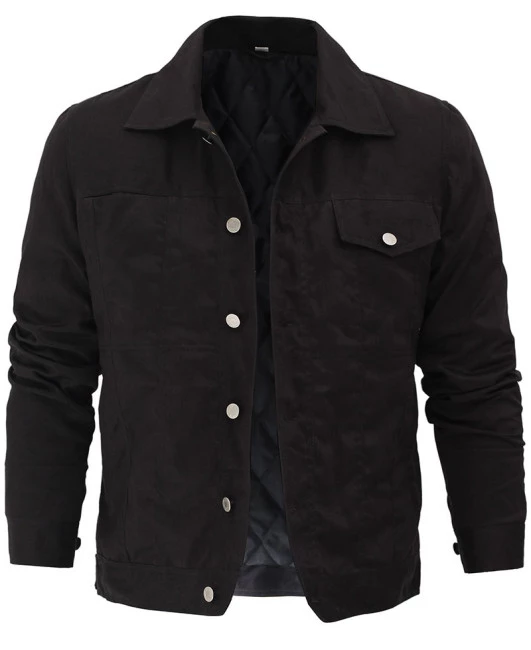 Men Black Cotton Rip Trucker Jacket