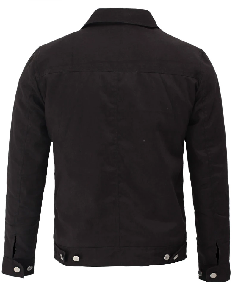 Men Black Cotton Rip Trucker Jacket