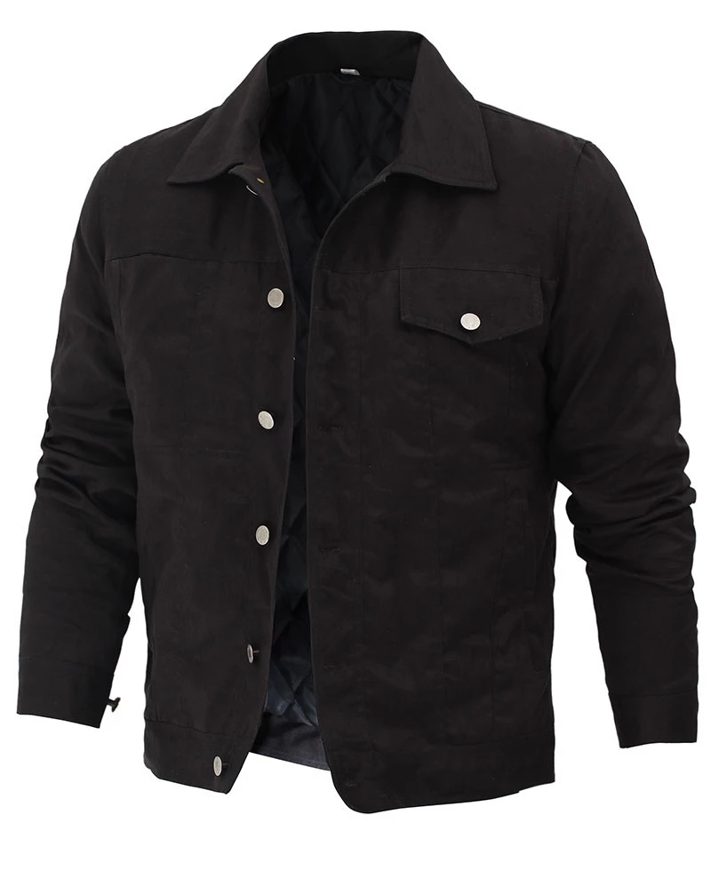 Men Black Cotton Rip Trucker Jacket