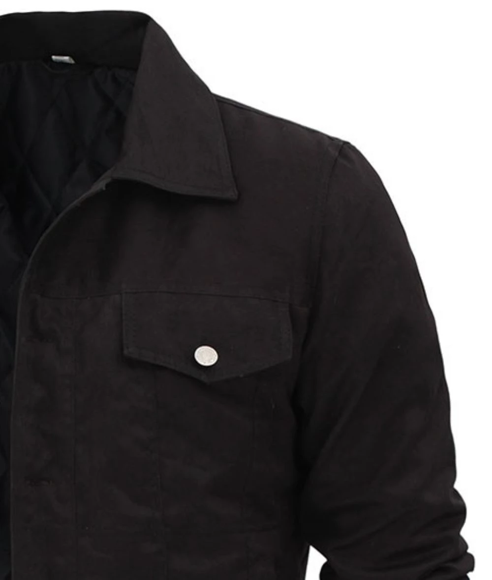 Men Black Cotton Rip Trucker Jacket