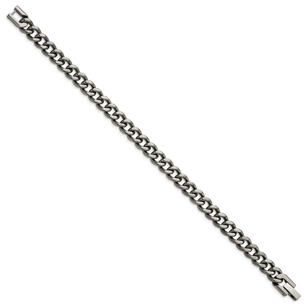 Men's 7.5mm Dark Gray Titanium Classic Curb Chain Bracelet, 8 Inch