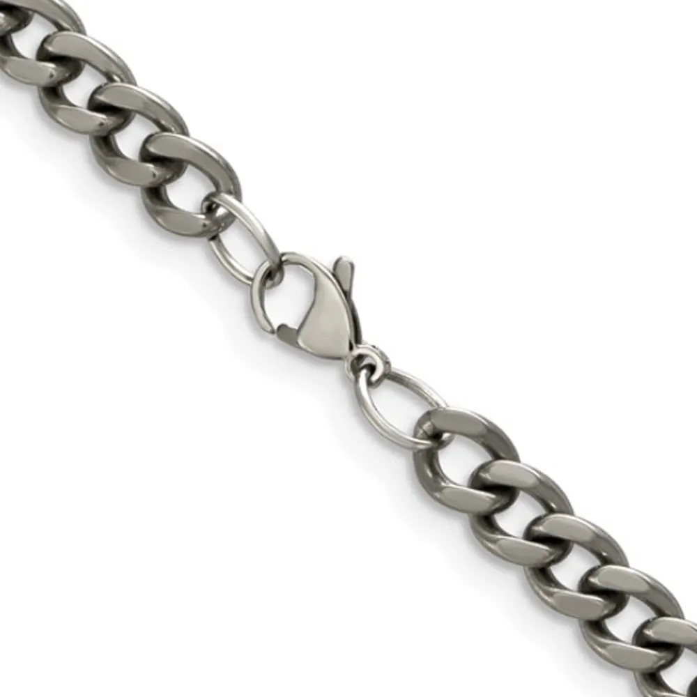 Men's 7.5mm Dark Gray Titanium Classic Polished Curb Chain Necklace