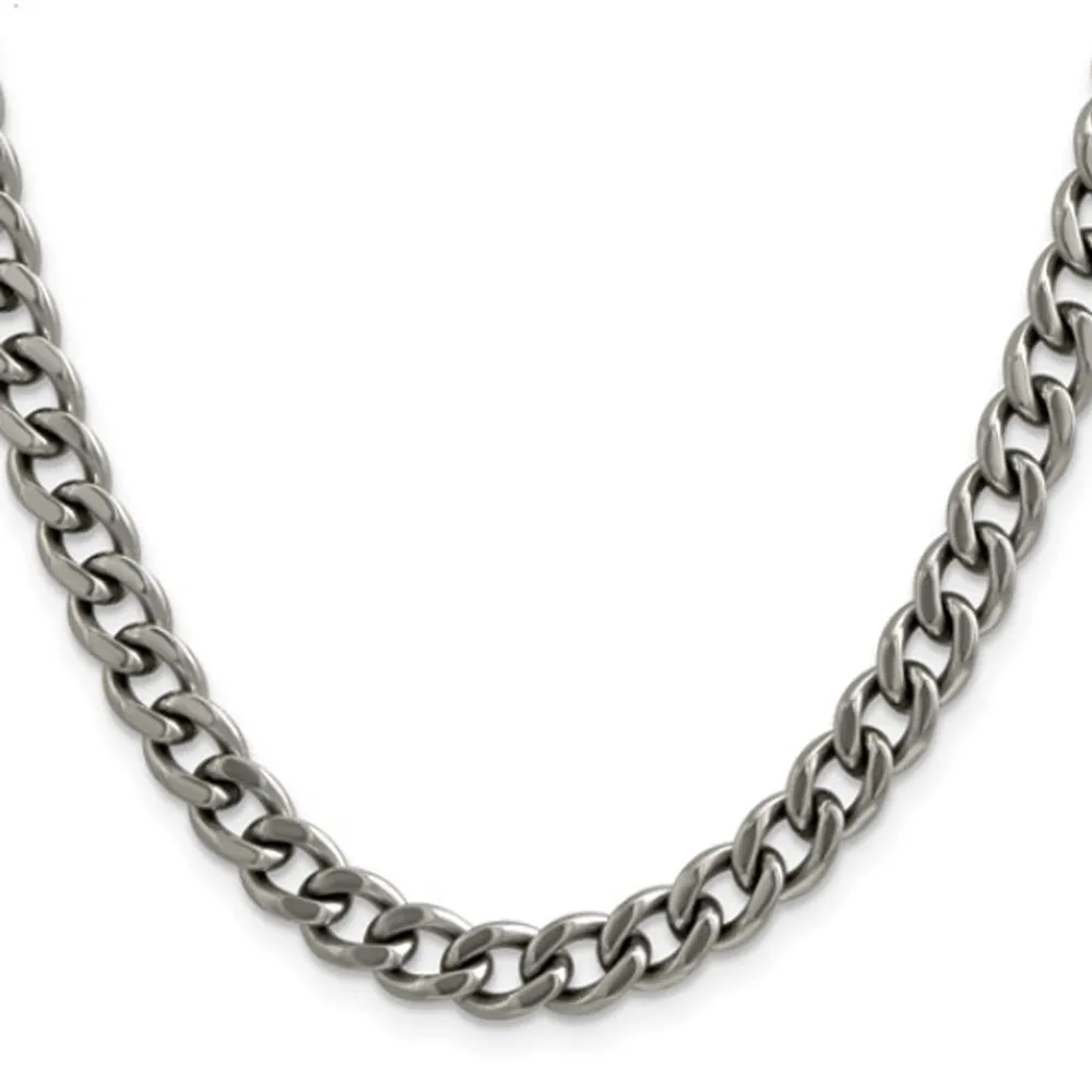 Men's 7.5mm Dark Gray Titanium Classic Polished Curb Chain Necklace