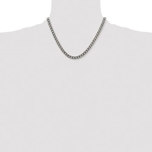 Men's 7.5mm Dark Gray Titanium Classic Polished Curb Chain Necklace