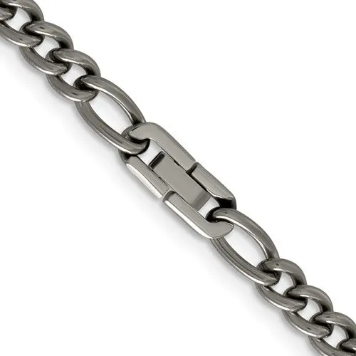 Men's 7mm Dark Gray Titanium Classic Figaro Chain Bracelet, 8.5 Inch