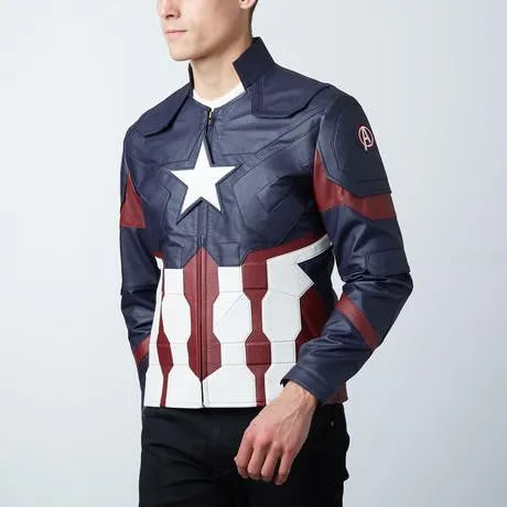 Mens Captain Star Spangled Red White Blue America Leather Jacket - Luca Designs