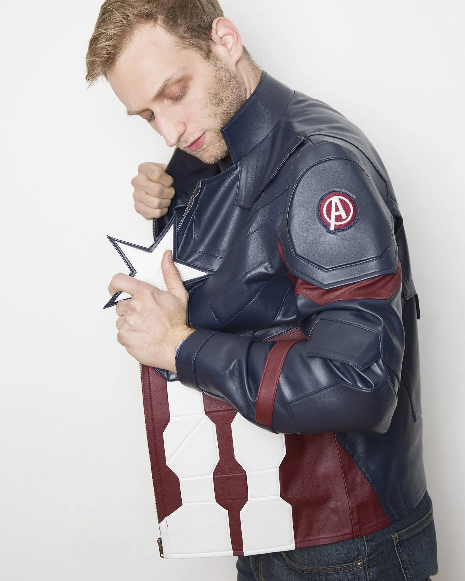 Mens Captain Star Spangled Red White Blue America Leather Jacket - Luca Designs