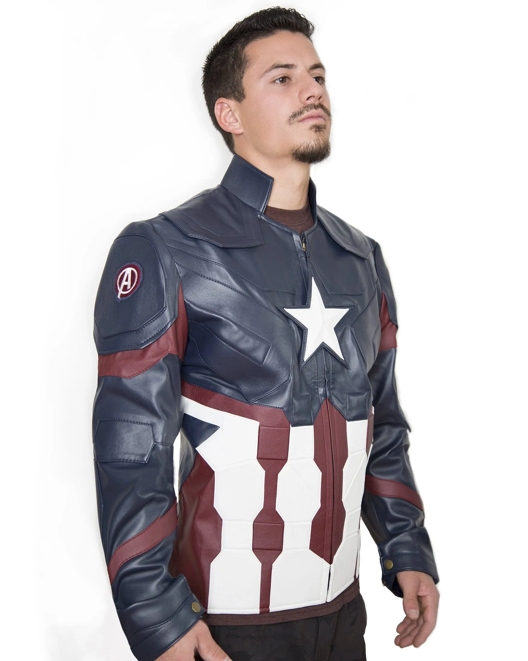 Mens Captain Star Spangled Red White Blue America Leather Jacket - Luca Designs