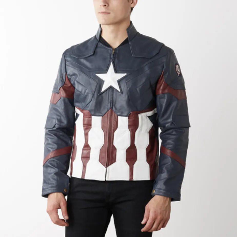 Mens Captain Star Spangled Red White Blue America Leather Jacket - Luca Designs