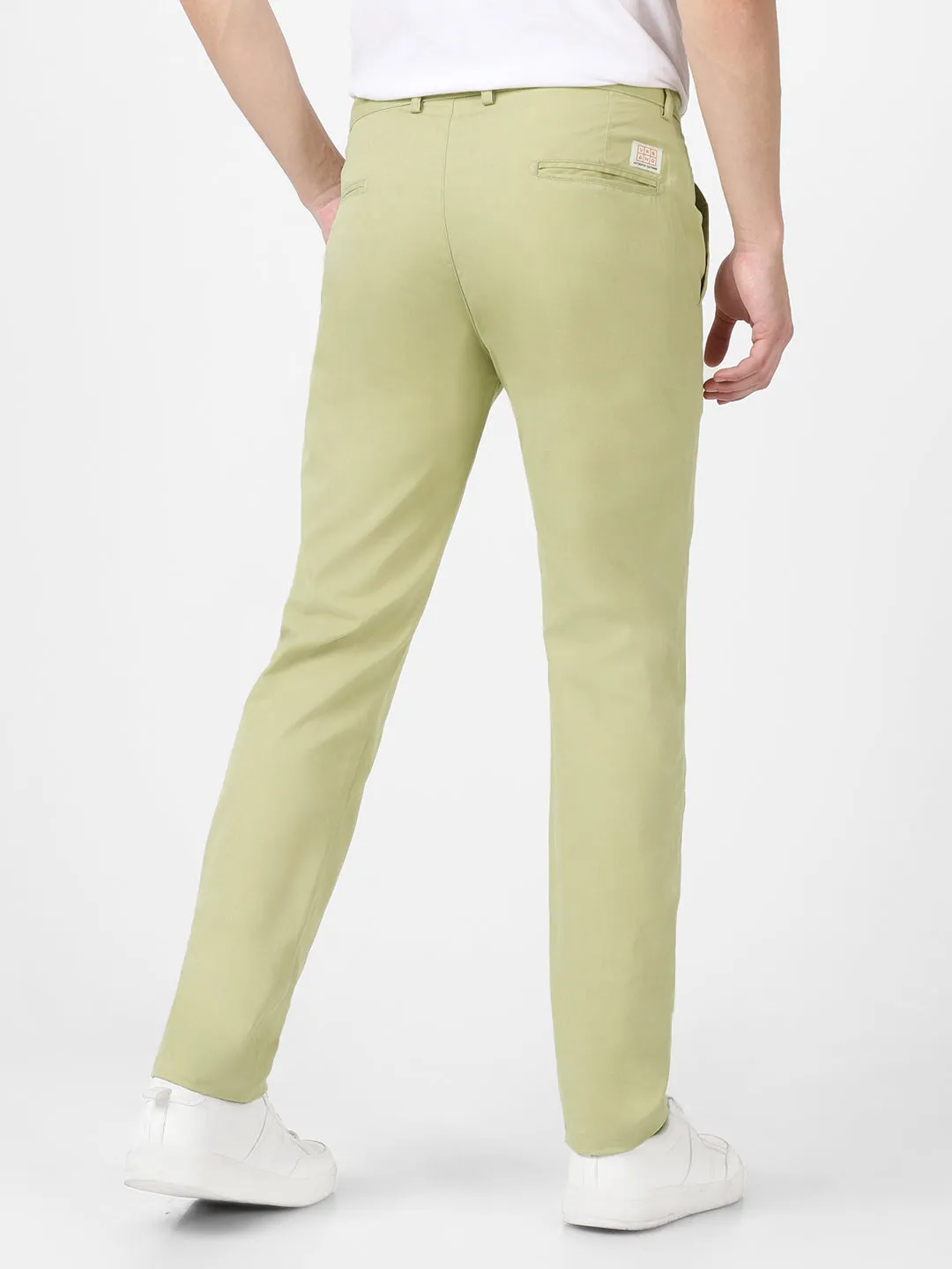 Men's Green Cotton Light Weight Non-Stretch Slim Fit Casual Trousers