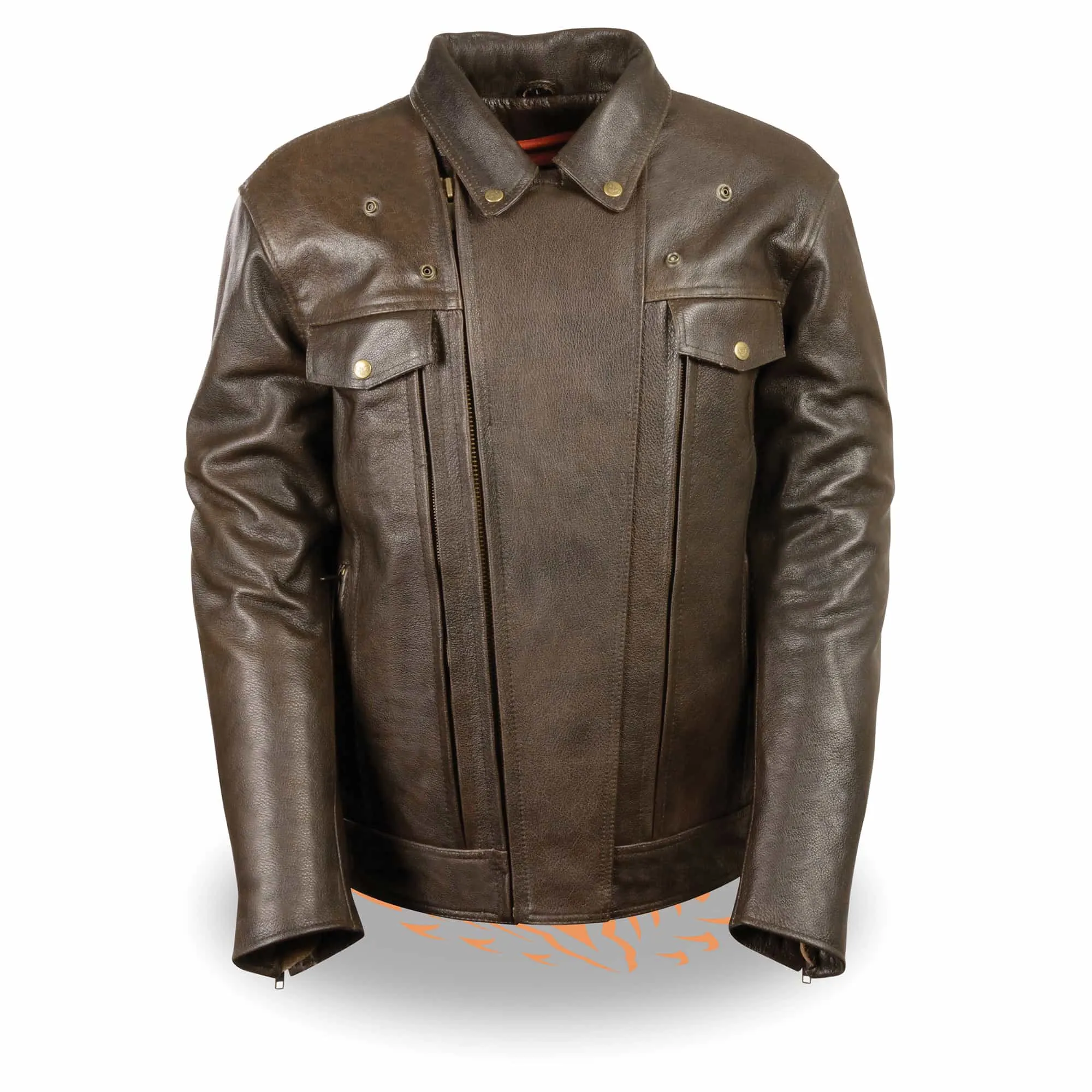 Men's Retro Brown Utility Pocket M/C Jacket