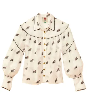 Off-White Embroidered Horses Long Sleeve Blouse