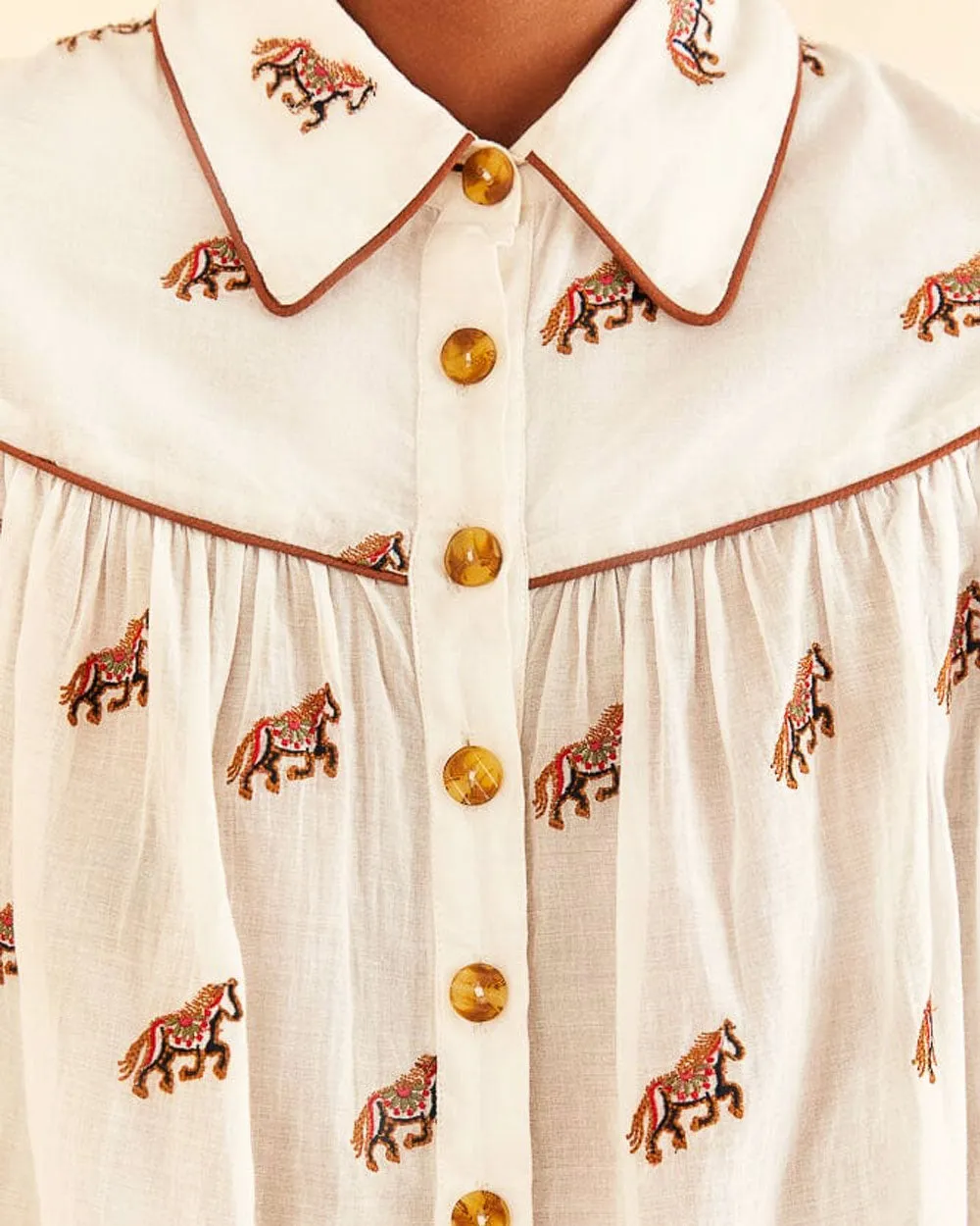 Off-White Embroidered Horses Long Sleeve Blouse