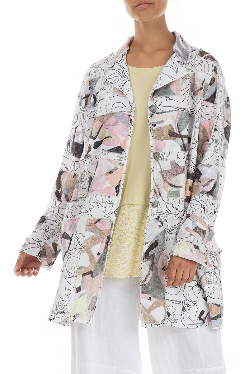 Patched Loose Mixed Prints Linen Jacket