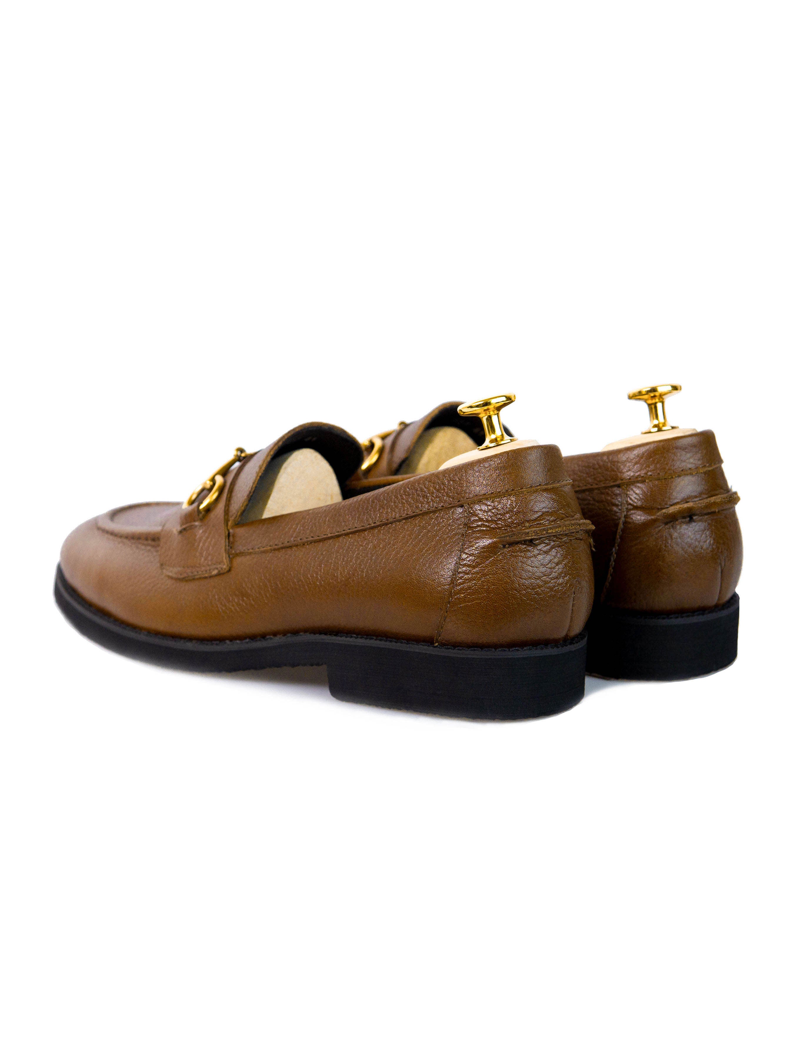 Penny Loafer Horsebit Buckle - Tobacco Brown Pebble Grain Leather (Crepe Sole)