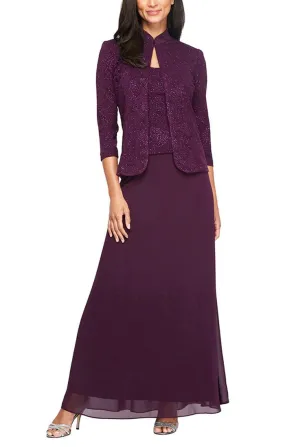 Petite Glitter Jacquard Knit Jacket Dress with Mandarin Neckline