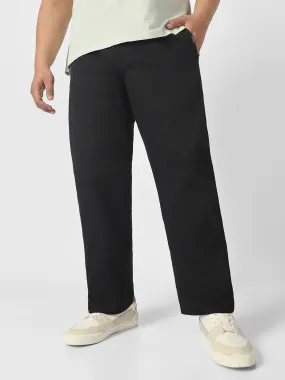 Plus Men's Black Cotton Regular Fit Casual Chinos Trousers Stretch