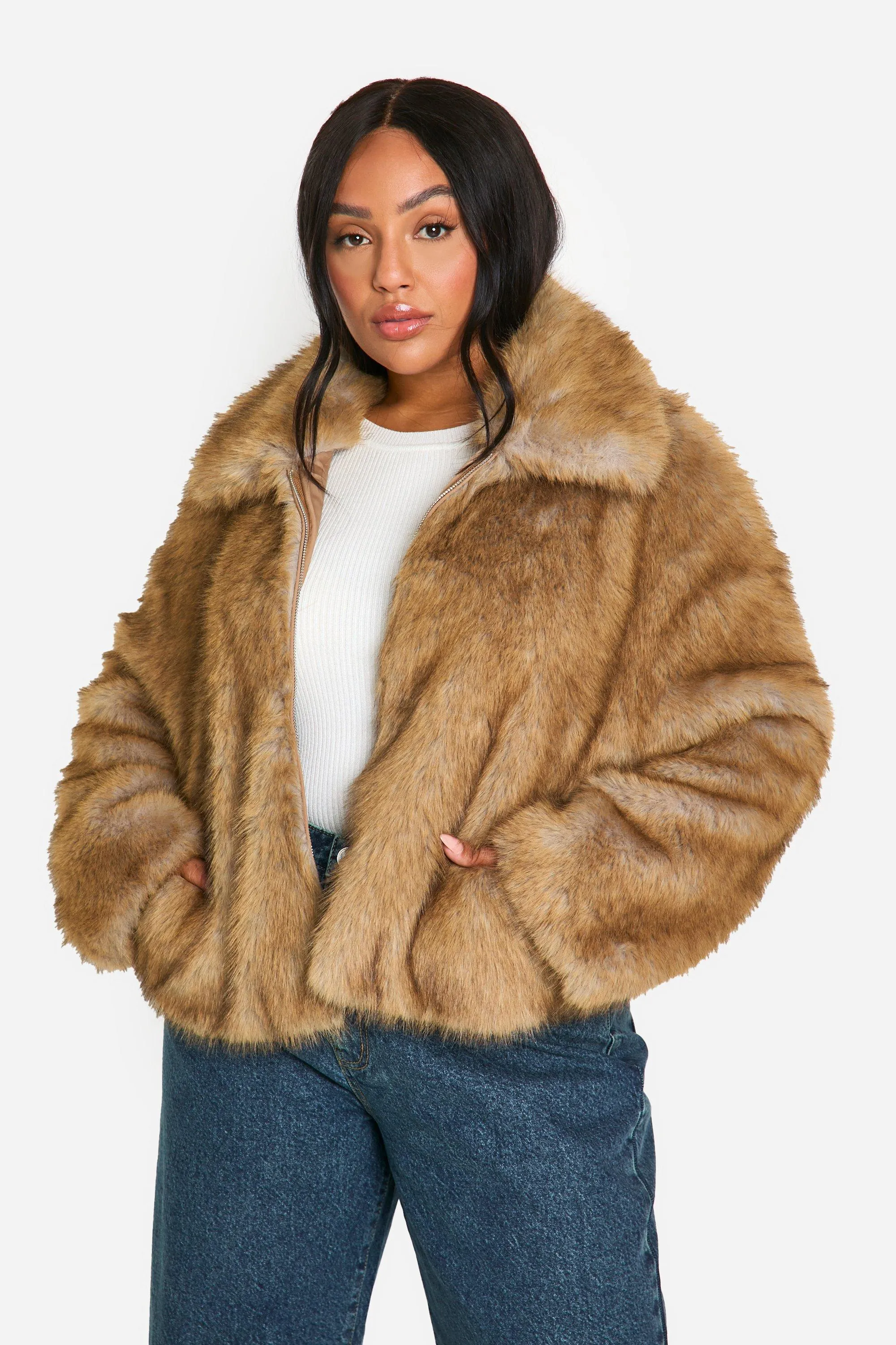 Plus Premium Collared Faux Fur Coat