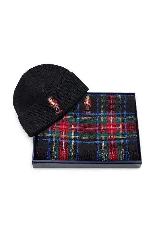 Polo Ralph Lauren wool beanie and scarf black color 449959531