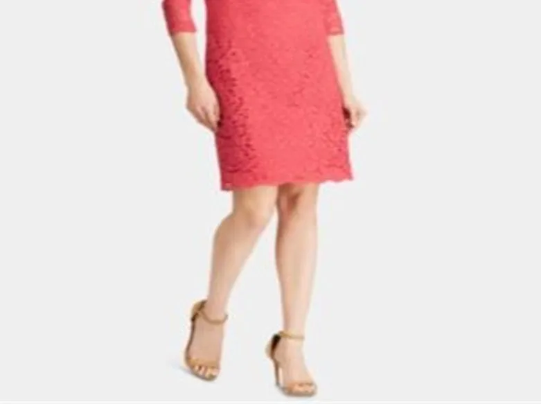 Ralph Lauren Women's Bright Peony Lace Shift Dress Pink Size 0