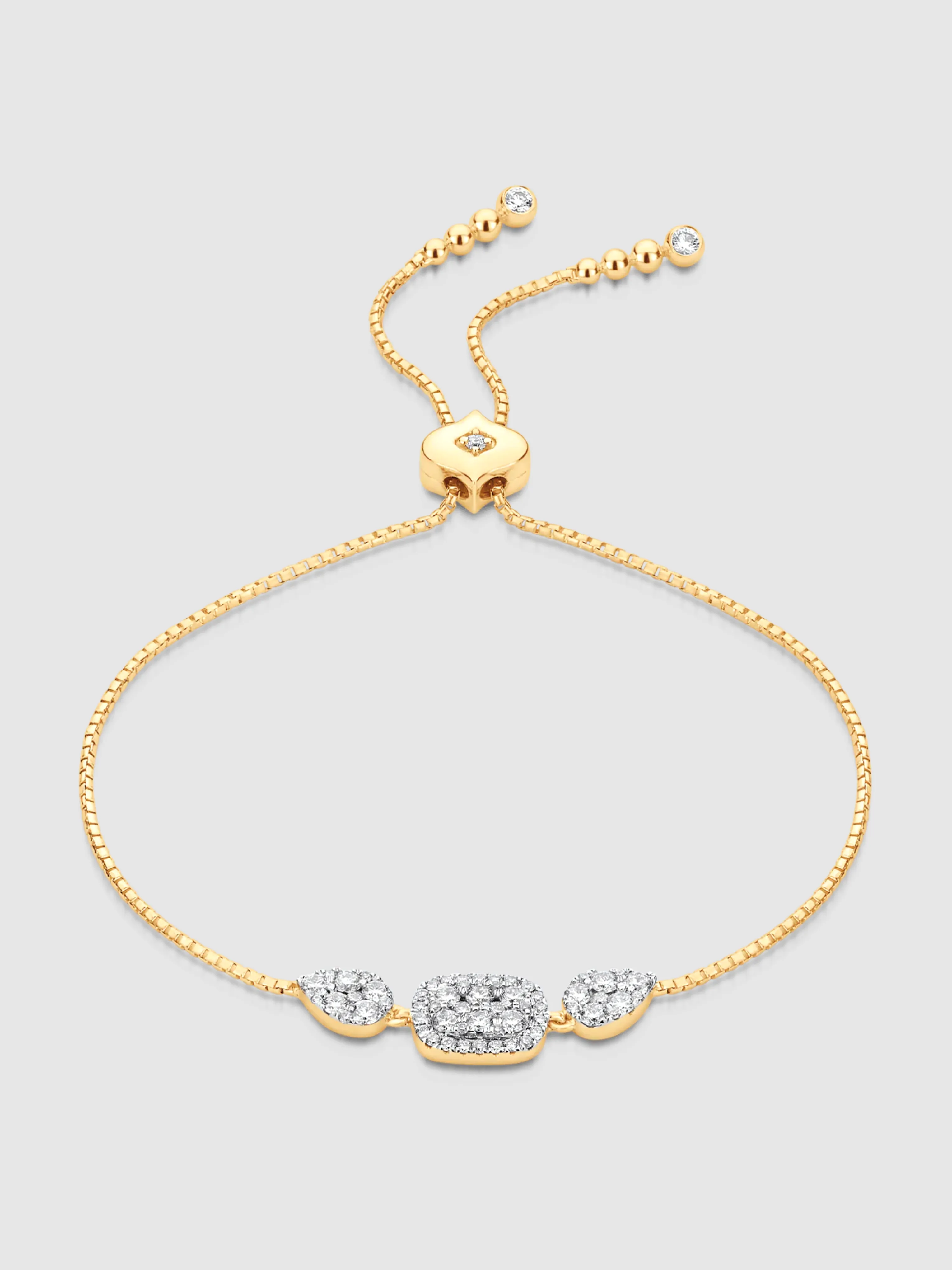 Reverie Cushion Pear White Diamond Cluster Yellow Gold Bolo Bracelet