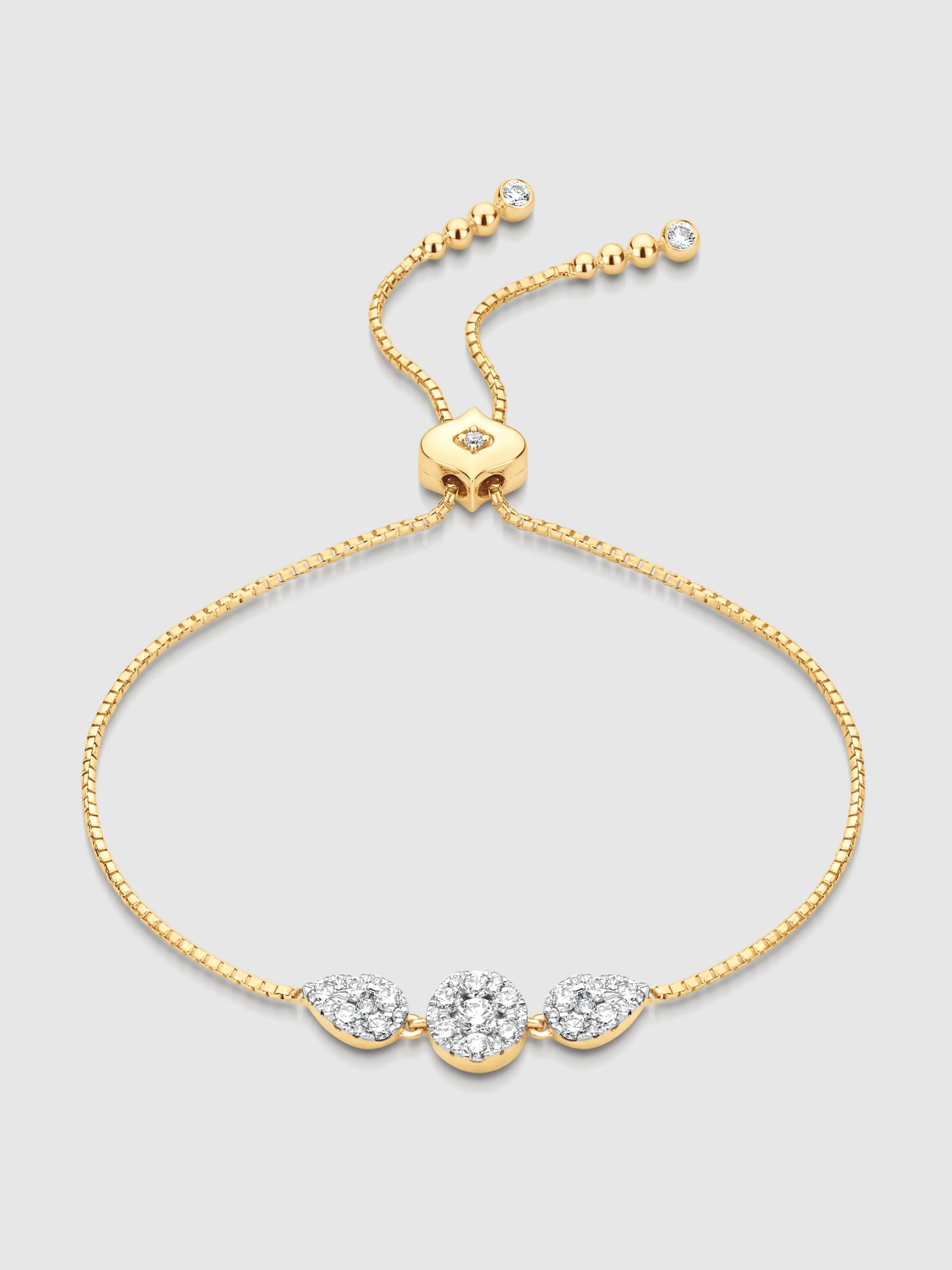 Reverie Round Pear White Diamond Cluster Yellow Gold Bolo Bracelet