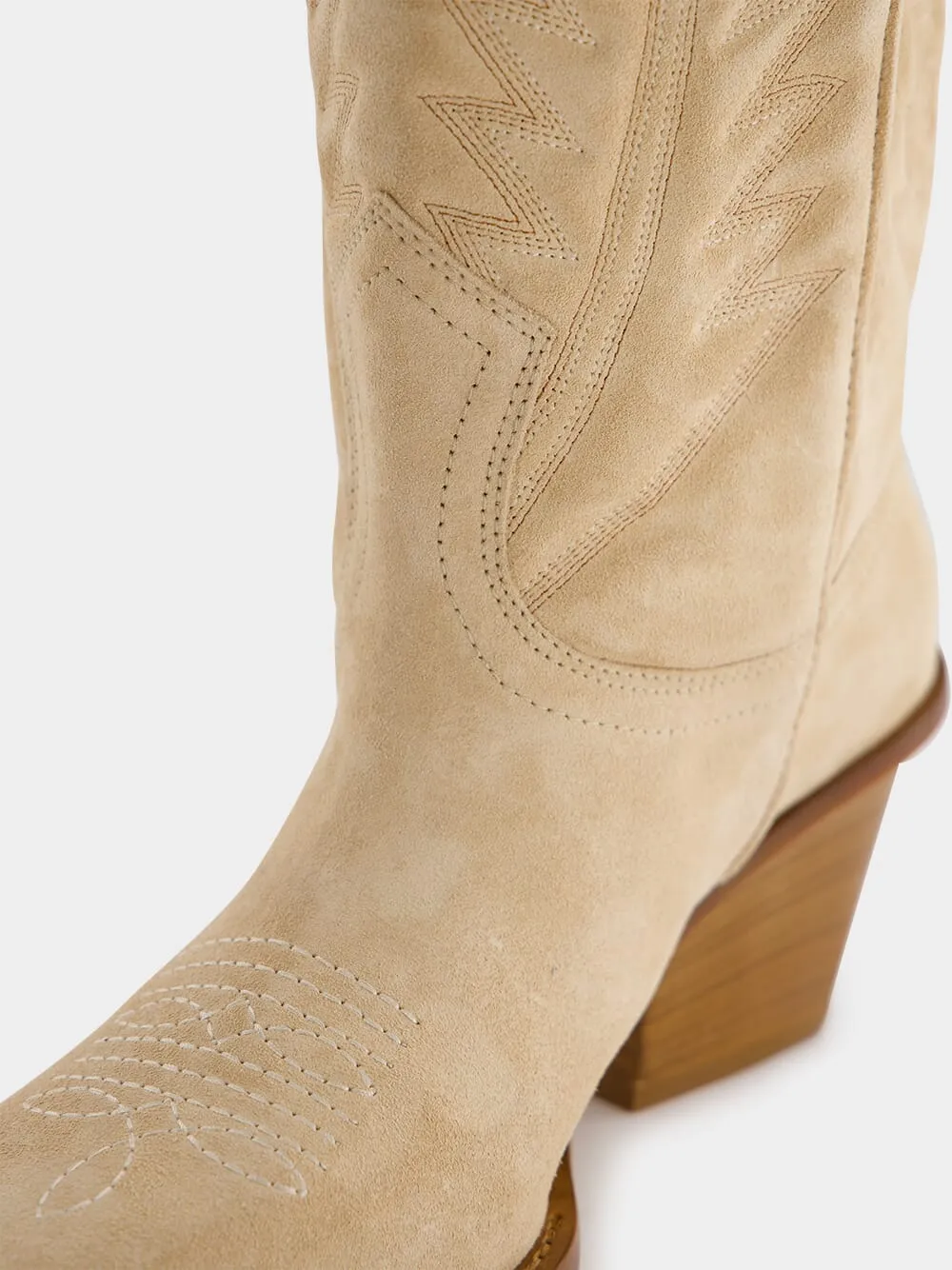 Rosario Ecru Suede Western Boots