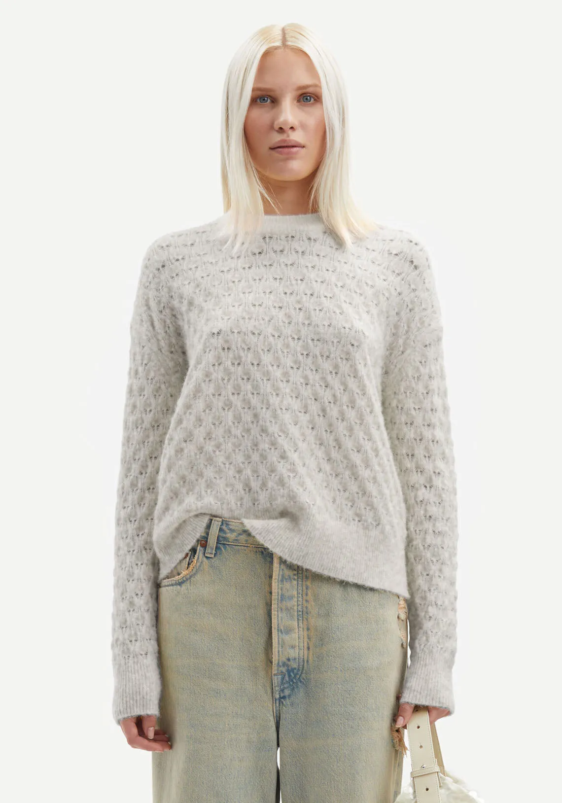 SAANOUR POINTELLE SWEATER 7355 WHITE MELANGE